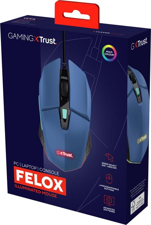 Actual product image Trust Gxt109b Felox Gaming Mouse Blue (Cable)