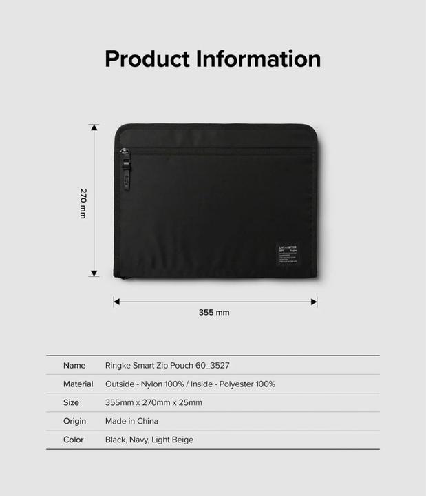 Actual product image Ringke Smart Zip Pouch universal case for laptop, tablet (up to 13 #), stand, bag, organizer, beige (13")