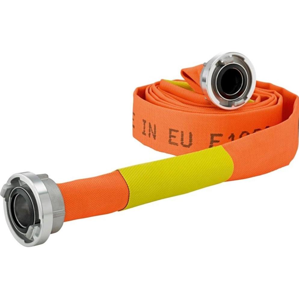 Magni, Tubo da giardino, Tubo piatto per edilizia/industria, arancione, C/52mm con 2 valvole di tenuta, raccordo STORZ, 15m (15 m)