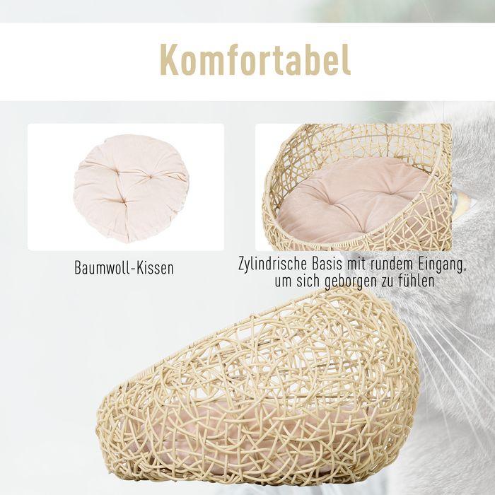 Produktbild Swisshandel24 Katzenbett aus Rattan Katzenhöhle mit Kissen Katzenkorb Hundebett Katzenschlafplatz Hundehütte Tierb (Katze)