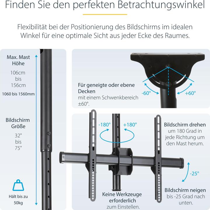 Produktbild StarTech Flat-Screen TV Ceiling Mount (Decke, 75", 50 kg)