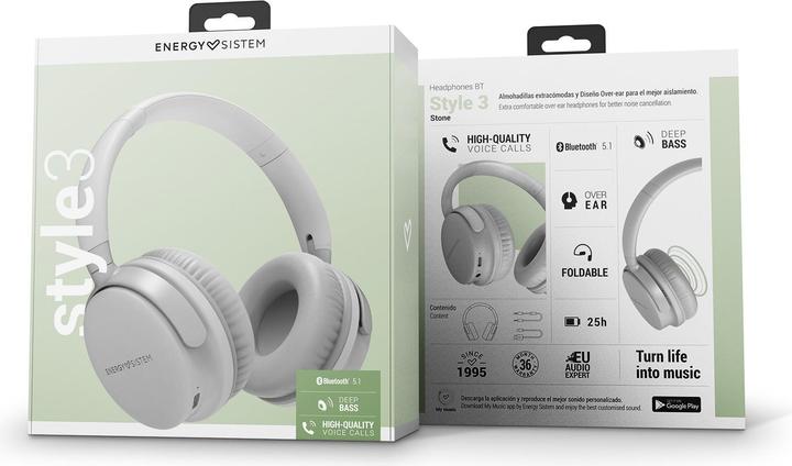 Produktbild Energy Sistem Headphones Bluetooth Style 3 Stone (Bluetooth, Deep Bass, High-quality voice calls, Fo (25 h, Kabelgebunden, Kabellos)