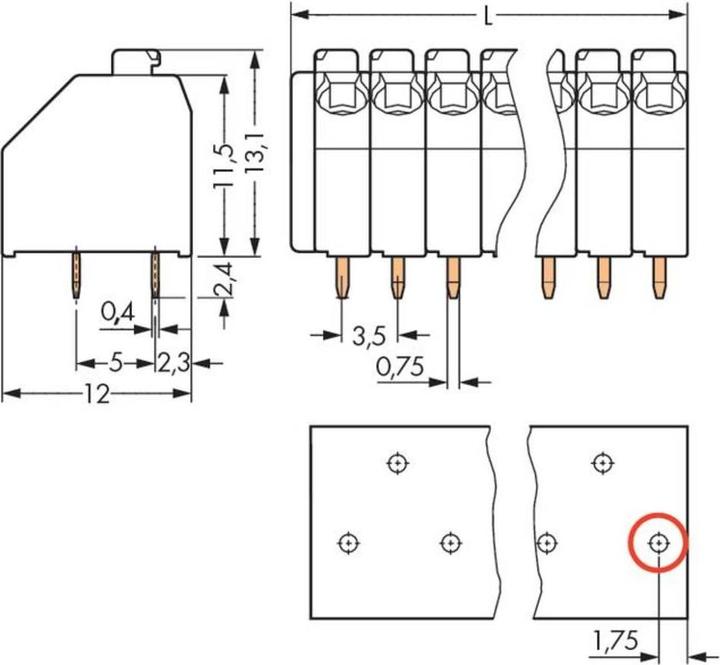 Actual product image Wago 250-217 1-wire terminal strip for printed circuit boards 0.5-1.5 qmm grey