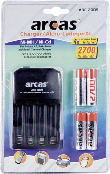 Actual product image Arcas Charger incl. 4 NiMH Mignon batteries 2700 mAh (4 pcs., AA, AAA, 2700 mAh, Battery + charger)