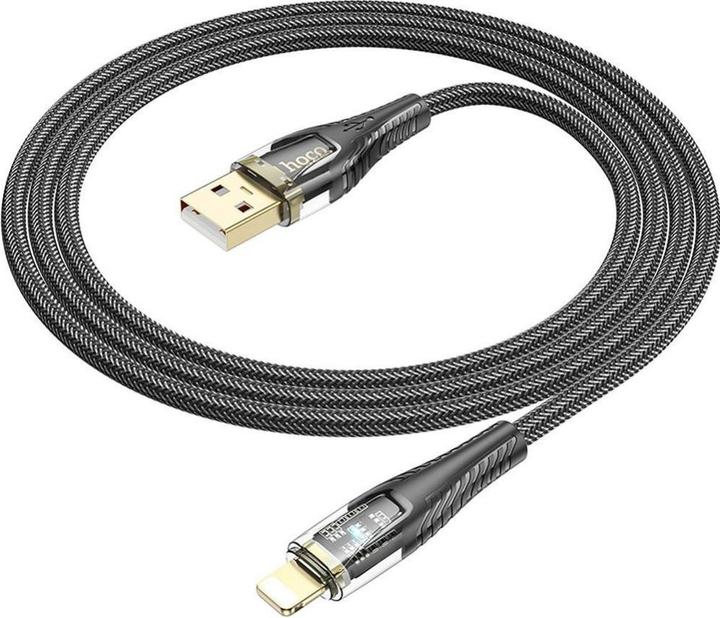 Actual product image Hoco Cable Cable USB A to Lightning 2,4A 1,2 m U121 black transparent (1.20 m, USB 3.2 Gen 1)