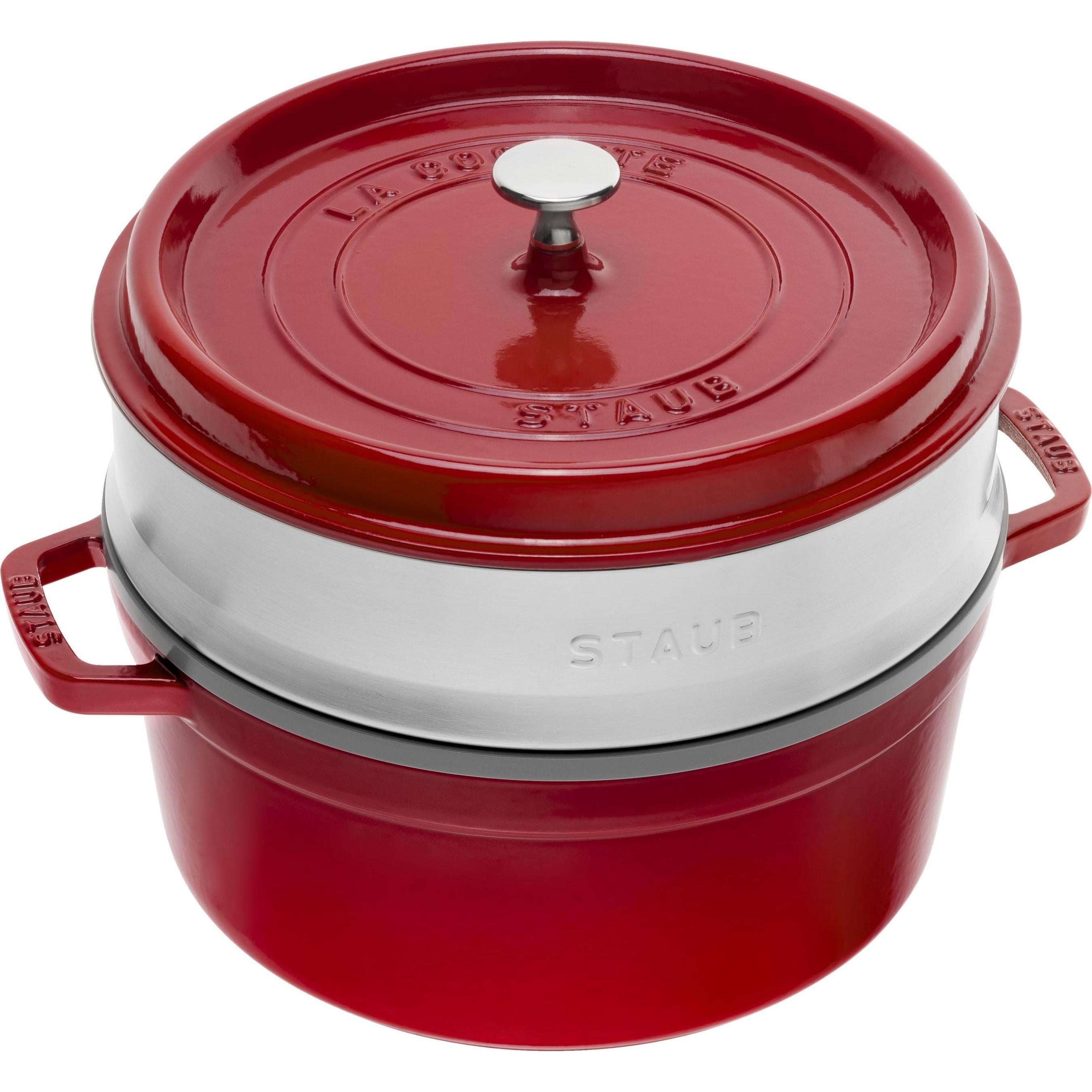 Zwilling La Cocotte Cocotte mit Dämpfeinsatz, 24 cm Kirsc, Pfanne + Kochtopf, Rot