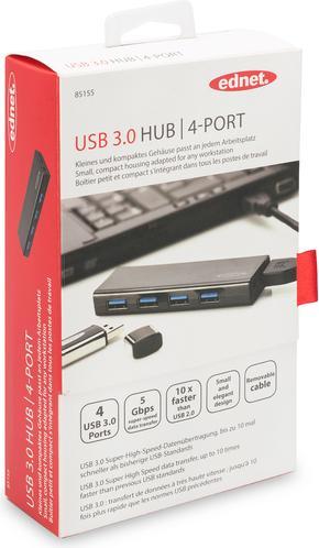 Produktbild ednet USB 3.0 Hub, 4-Port, inkl. Netzteil (USB-A, 4 Ports)