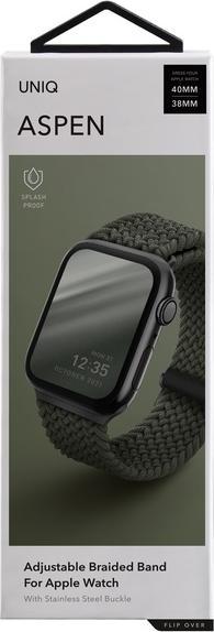 Actual product image Uniq pasek Aspen Apple Watch 40/38/41mm Series 4/5/6/7/8/SE/SE2 Braided zielony/cypress green (41 mm, 38 mm, 40 mm, Plastic)
