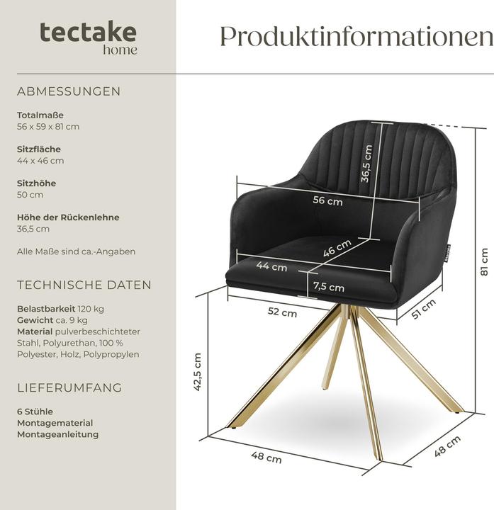 Immagine prodotto tectake Samt-Drehstuhl Lona mit dicker Polsterung