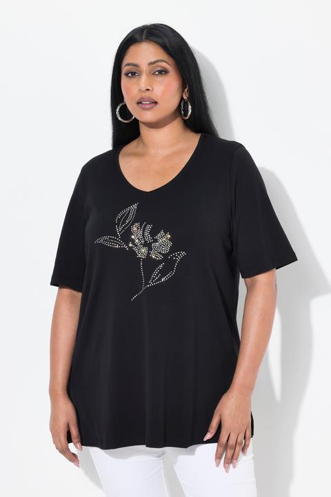 Immagine prodotto Ulla Popken T-shirt in cotone Pima con brillantini, scollo a V e mezze maniche (58)