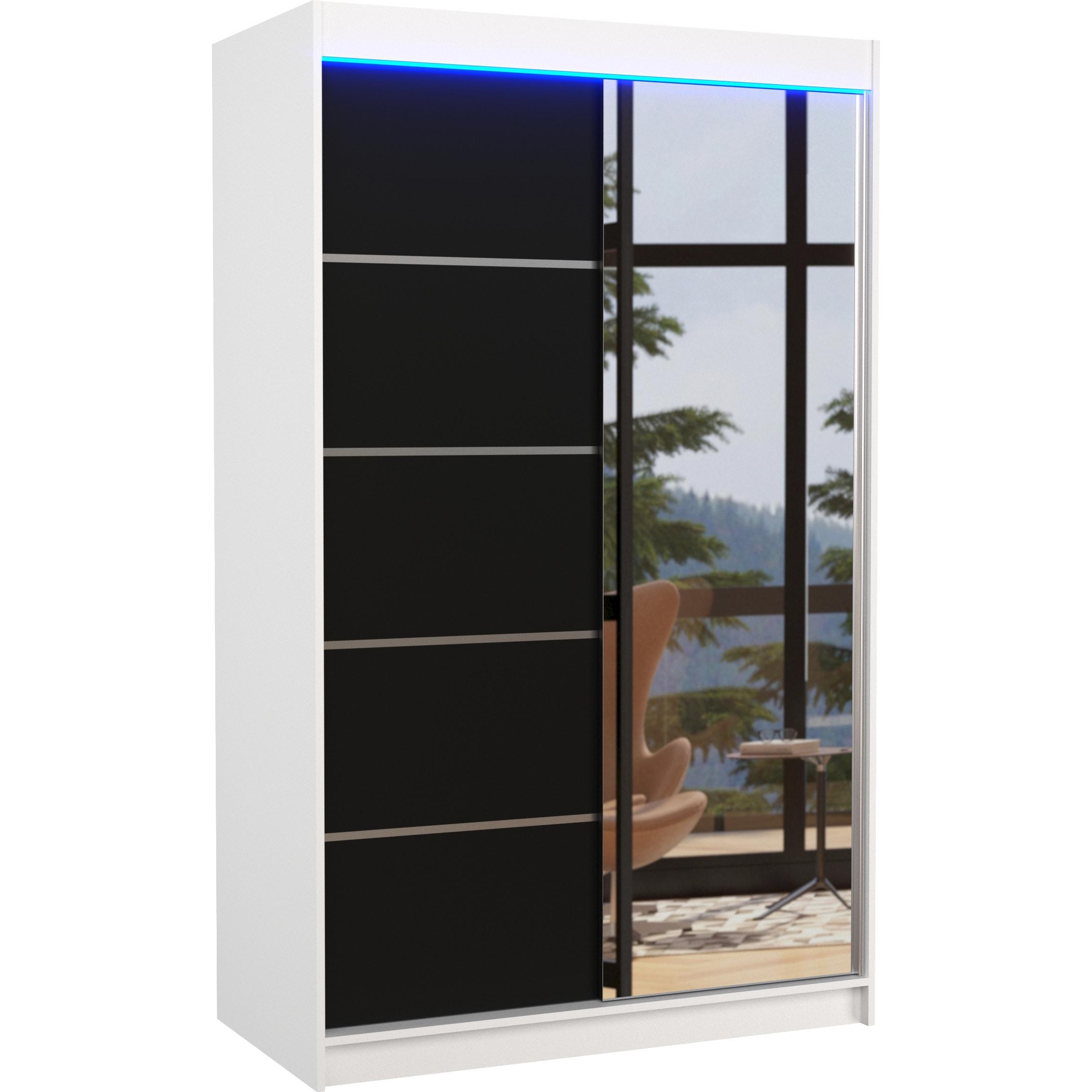ADRK Furniture, Kleiderschrank, Verschiebbarer Kleiderschrank mit Spiegel und Beleuchtung LED NICEA 120 (120 x 58 x 200 ...