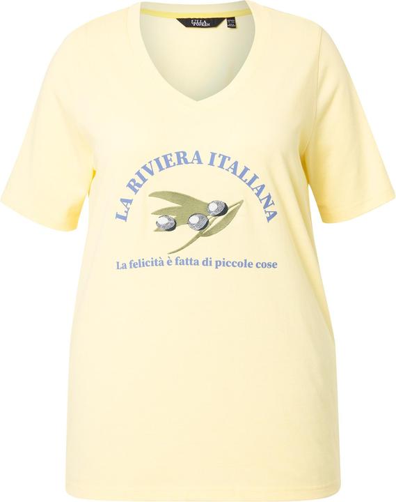 Immagine prodotto Ulla Popken T-shirt dal taglio svasato con ricami, scollo a V e mezze maniche (62)