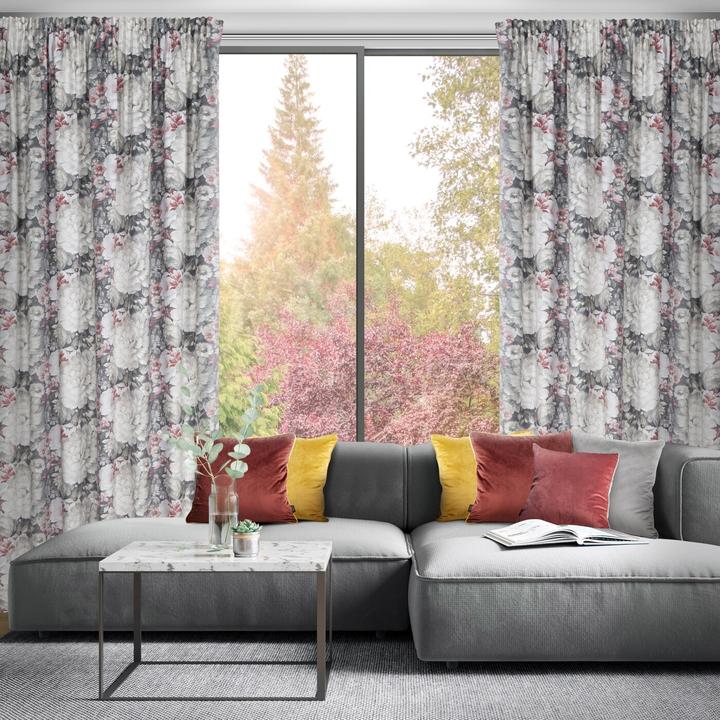 Immagine prodotto Eurofirany Tenda LUCIA finita in velluto, decorata con un bellissimo motivo floreale, color crema, rosso scuro (140 x 270 cm)