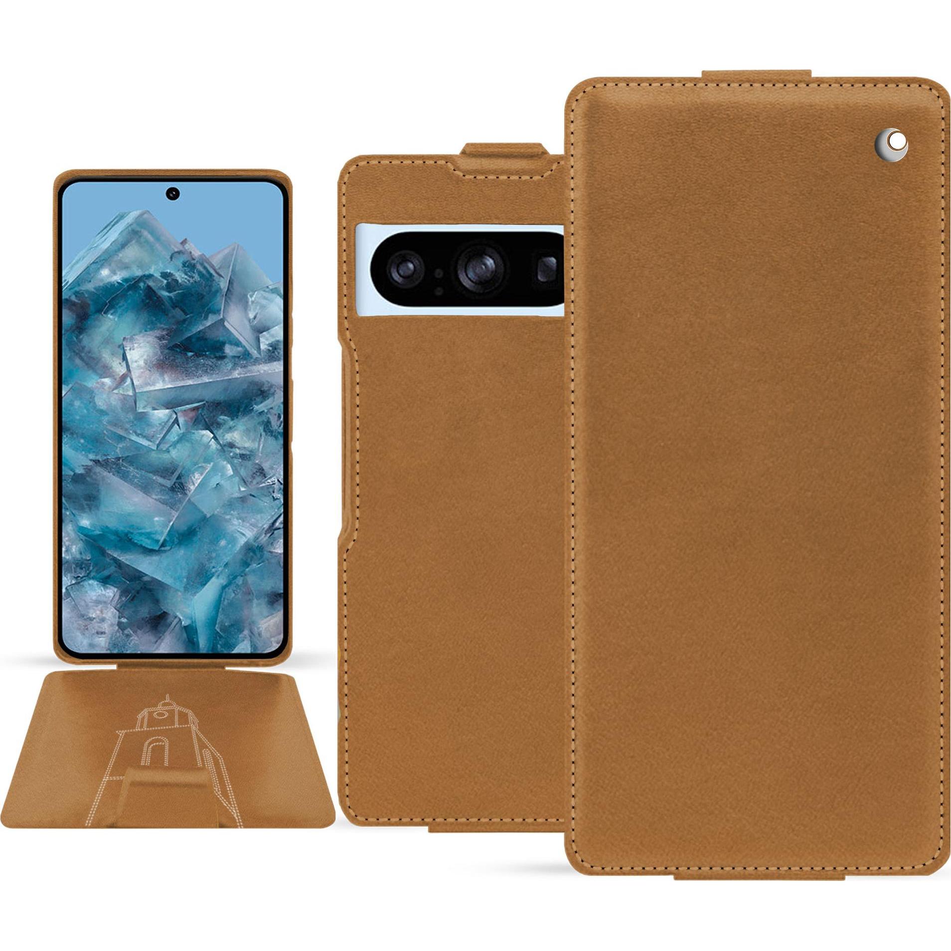 Noreve Coque à rabat vertical en cuir (Google Pixel 8 Pro), Cover smartphone, Marrone