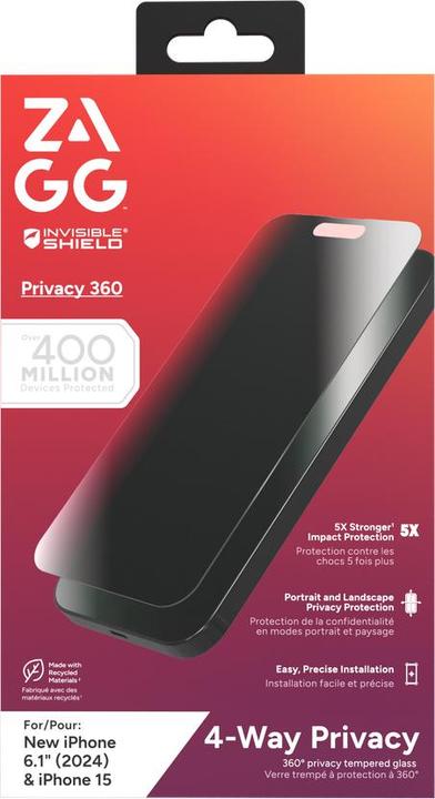 Produktbild Zagg Glass Elite Privacy 360 (1 Stück, Apple iPhone 15, Apple iPhone 16)