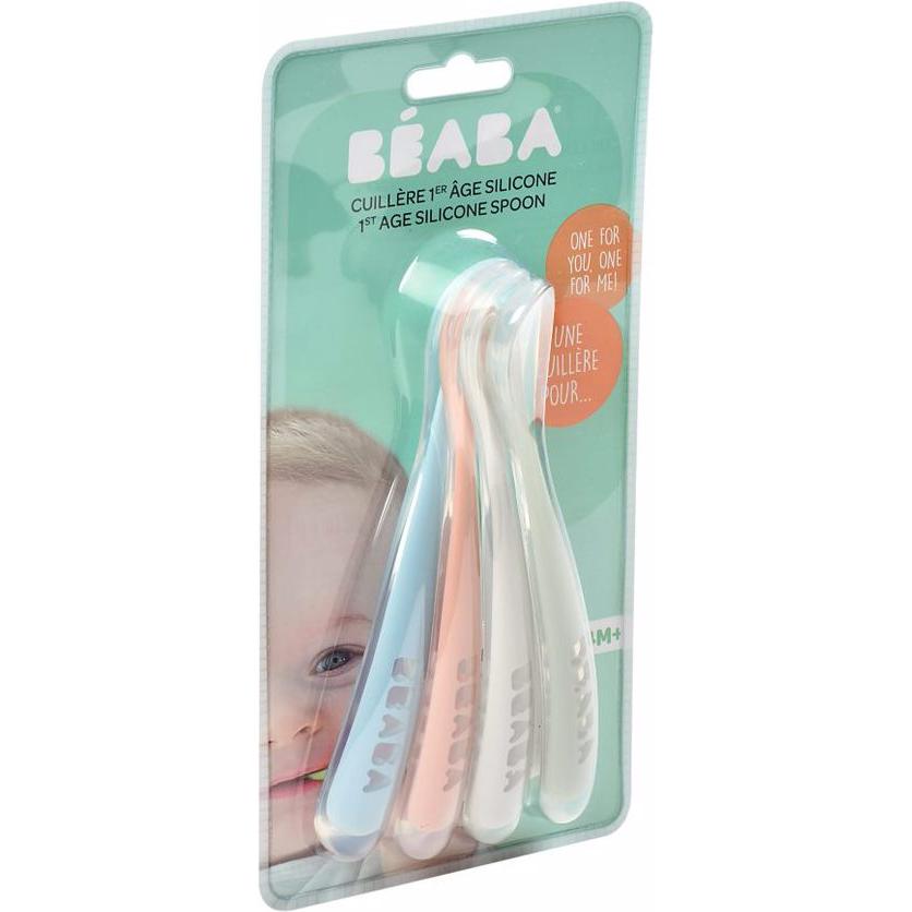 Thumbnail - Beaba, Kindergeschirr + Kinderbesteck, 4 Regenbogen-Löffelset 1. Alterstufe