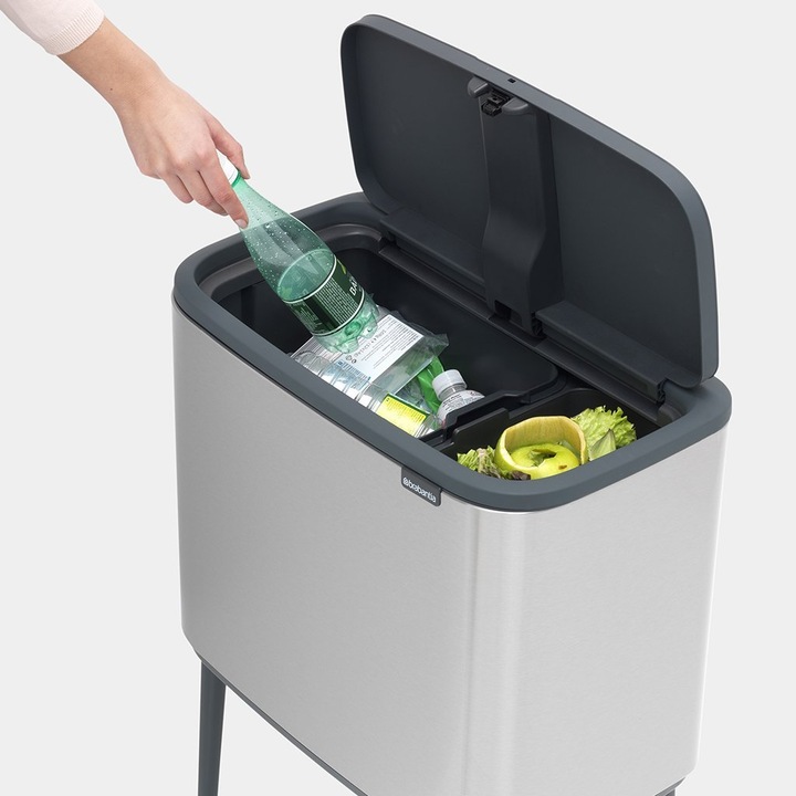 Produktbild Brabantia Mülleimer zur Trennung mit Knopf, silber (31 62 27) (34 l)