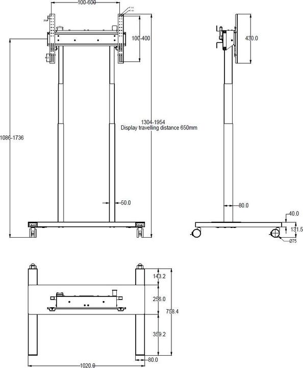 Produktbild Multibrackets Standfuss elektr, -90", max 60 kg, schwarz (60 kg, 37" - 90")
