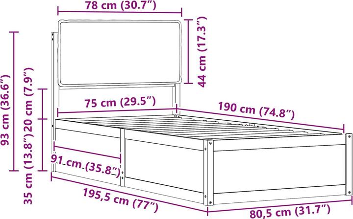 Image du produit vidaXL Bettrahmen (75 x 190 cm)
