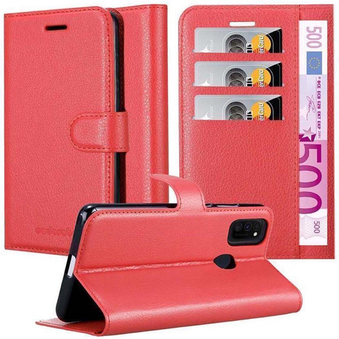 Cadorabo Book mit Standfunktion Cover (Samsung Galaxy M30s), Smartphone Hülle, Rot