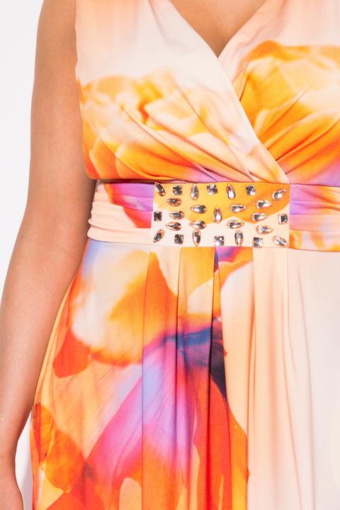 Produktbild Ulla Popken Maxikleid, Blüten, V-Ausschnitt, ärmellos, Taschen (42, 44)