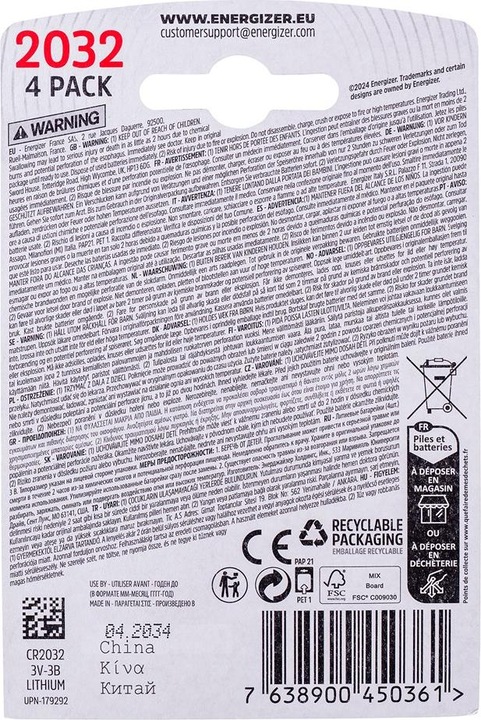 Produktbild Energizer Lithium (4 Stk., CR2032, 235 mAh)