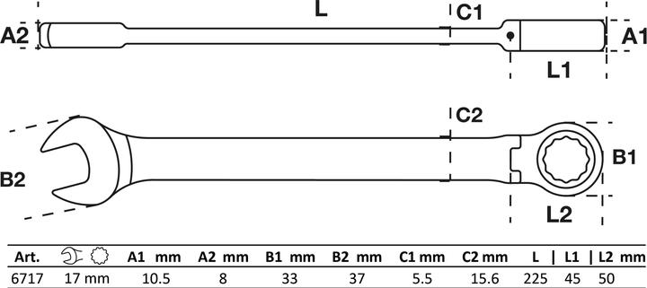 Actual product image BGS Ratchet Combination Wrench adjustable 17 mm (17 mm)
