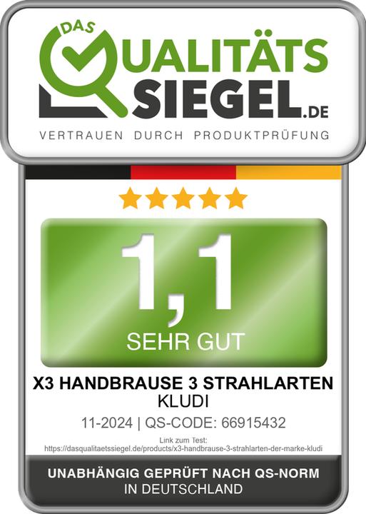 Image du produit Kludi Kit de douche X3, diamètre de douche 11,7 cm + flexible de douche 1,6 m (3 Types de jets, 15 l/min)