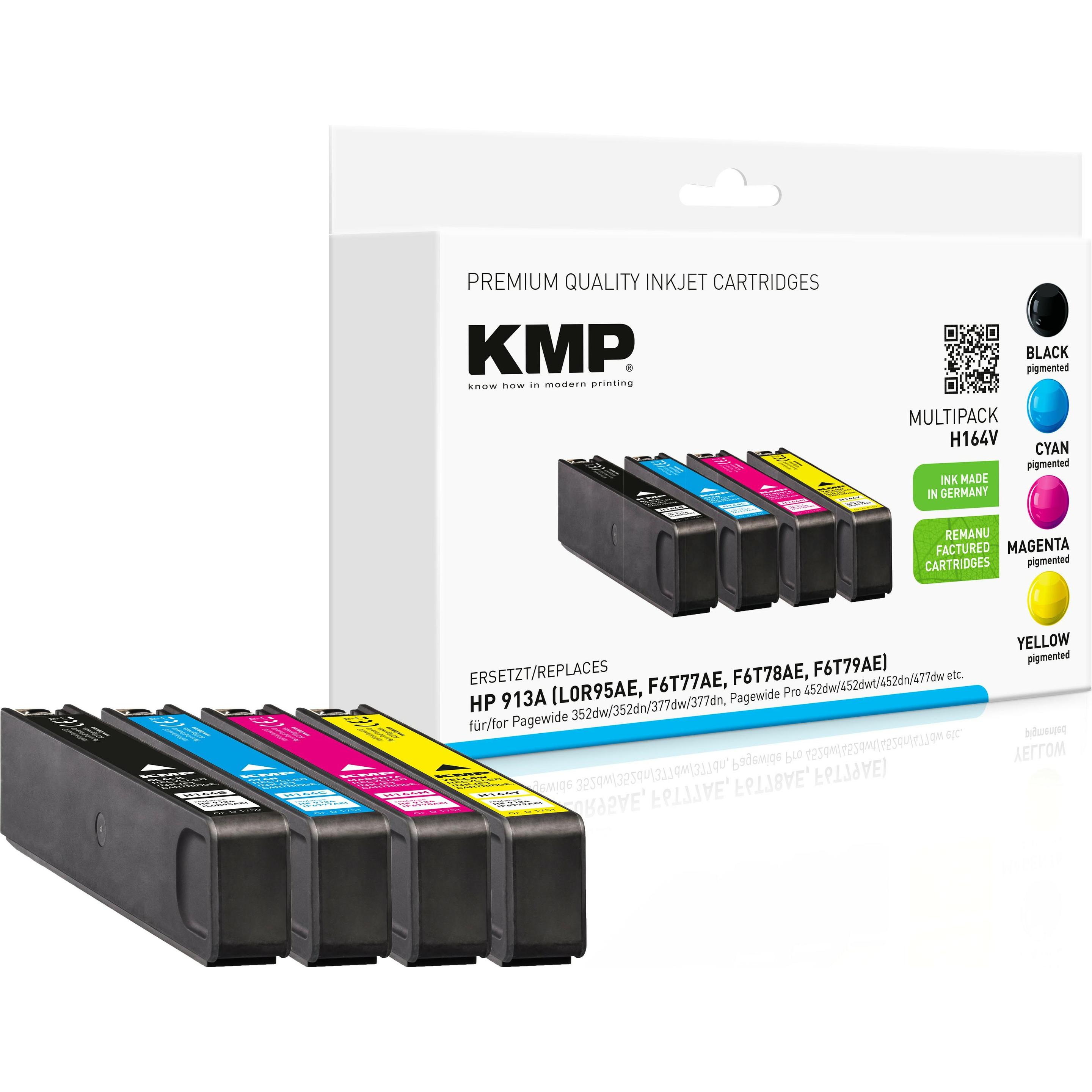 KMP, Druckerpatrone, Tinte ersetzt HP913A (L0R95AE, F6T77AE, F6T78AE, F6T79AE) (M, BK, Y, C)