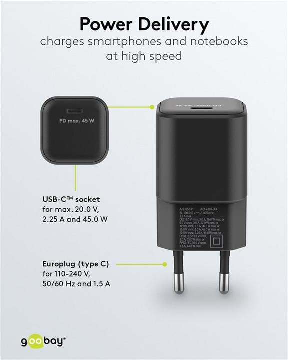Produktbild Goobay USB-C Nano Schnellladegerät mit GaN Technologie (45 W, 1 Port)