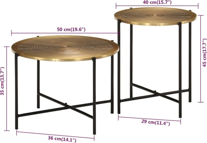Produktbild VidaXL Couchtisch Tisch Beistelltisch Sofatisch 2 Stk. Schwarz Messing Metall