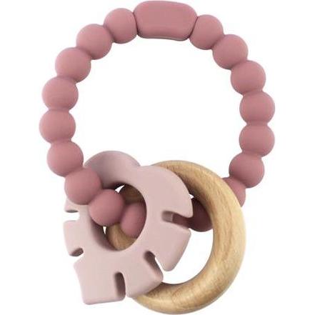 Imagetoys Magni - Teether bracelet silicone with wooden ring and leaves appendix -Dusty rose (5545)