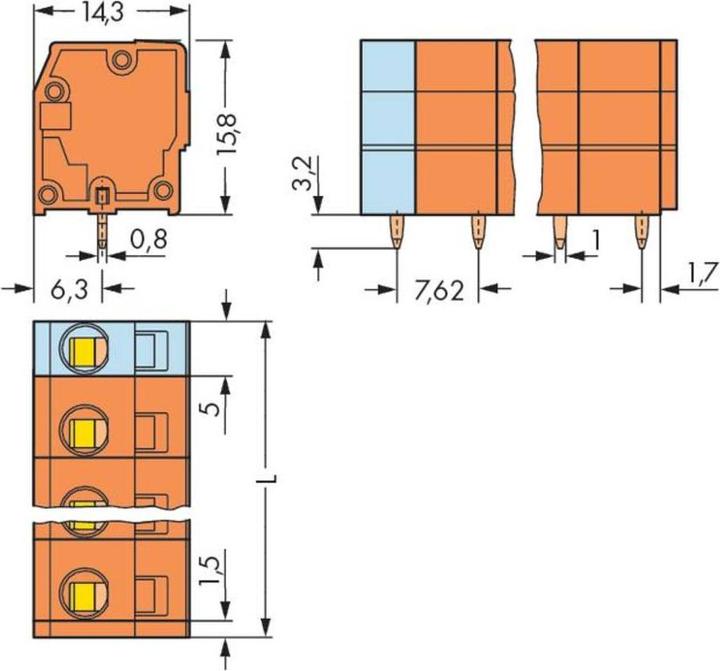 Actual product image Wago 739-242 Terminal block for printed circuit boards 0.08-2.5 qmm orange