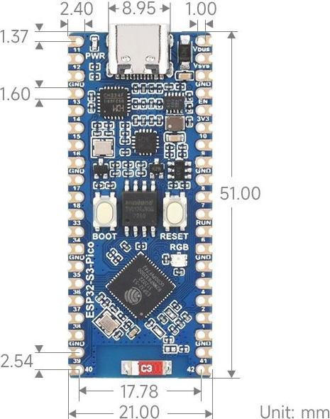 Image du produit WaveShare Microcontrôleur ESP32-S3 Pico