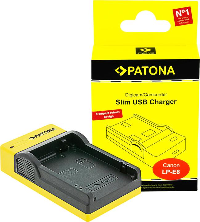 Actual product image Patona Slim USB charger with USB-C input for Canon LP-E8, LPE8, EOS 550D, 600D, 650D, 700D (Camera battery charger)