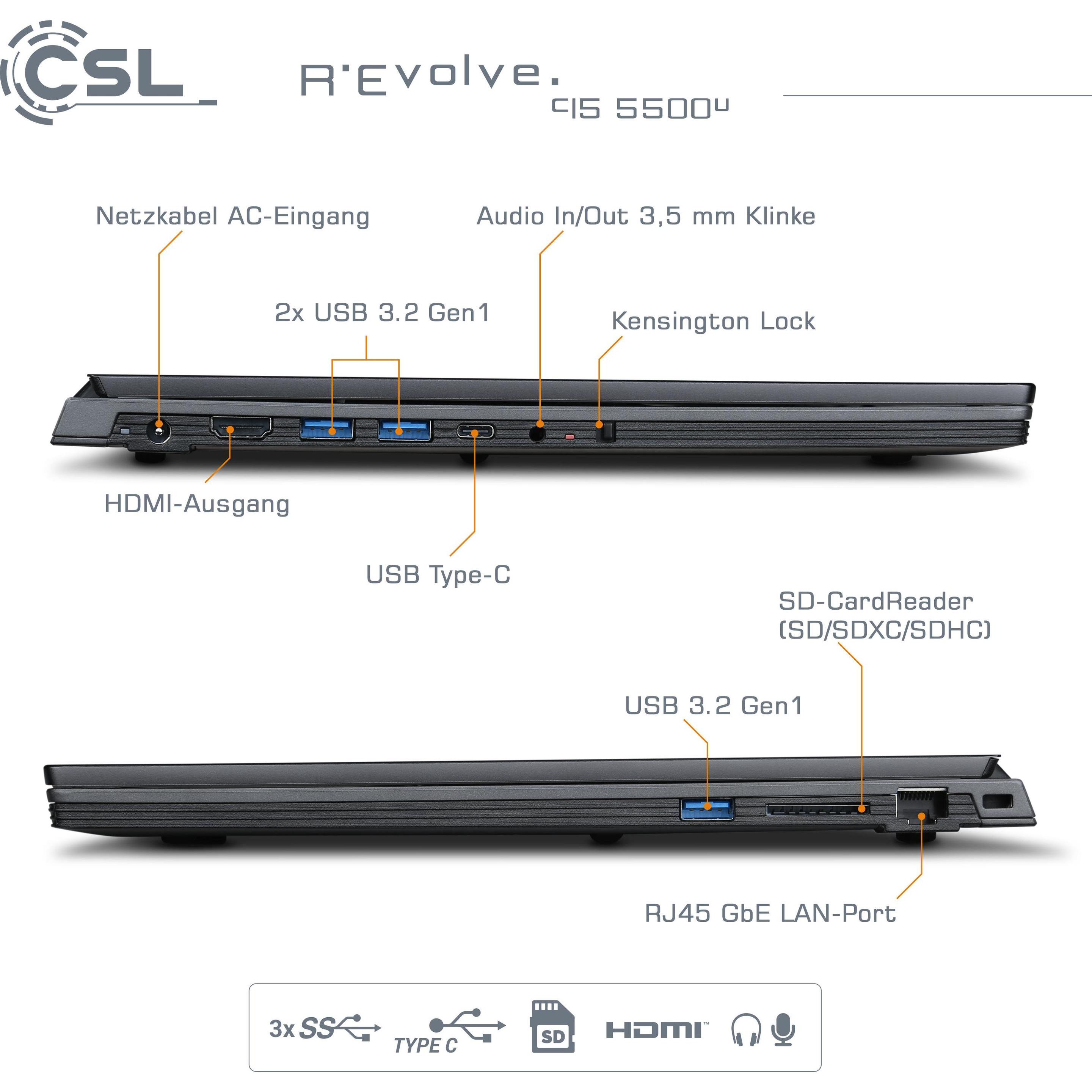 Thumbnail - CSL Notebook R'Evolve C15 5500U 32GB 4000GB Windows 11 Home (15.60", AMD Ryzen 5 5500U, 32 GB, 4000 GB, DE), Notebook, G...