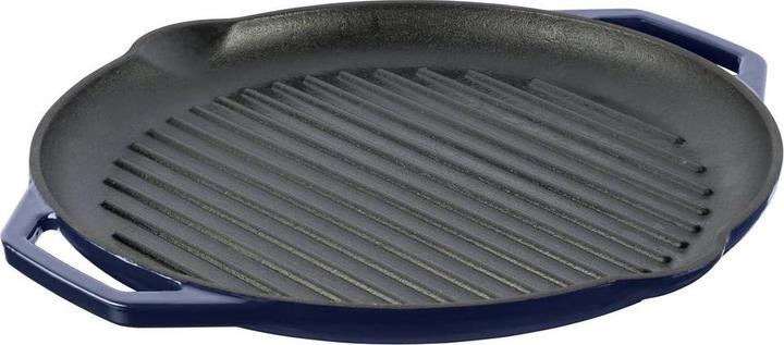 Enameled Ribbed Cast Iron Frying Pan Blu (Frying pan, Cast iron, 34 x 5 cm)