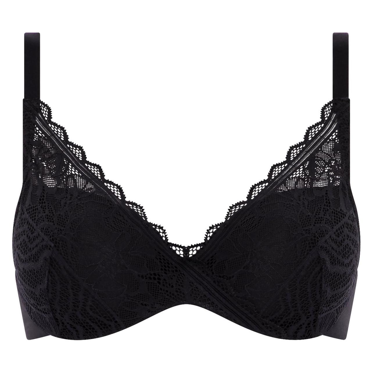 Chantelle, Bh's, Easy Feel Floral Touch Cup Bh, Zwart, (Een Eenheid Per Verpakking, 90 B)