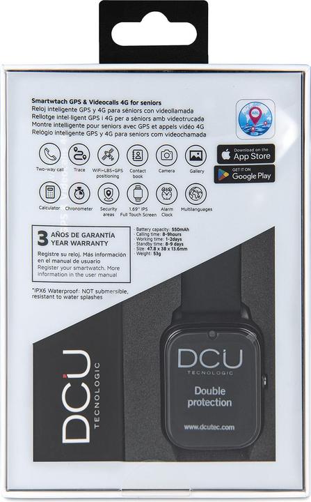Immagine prodotto DCU Tecnologic Smartwatch Senior con GPS e videochiamate 4G con display IPS da 1,69 pollici impermeabile IPX6 nero (26 mm, 4G)