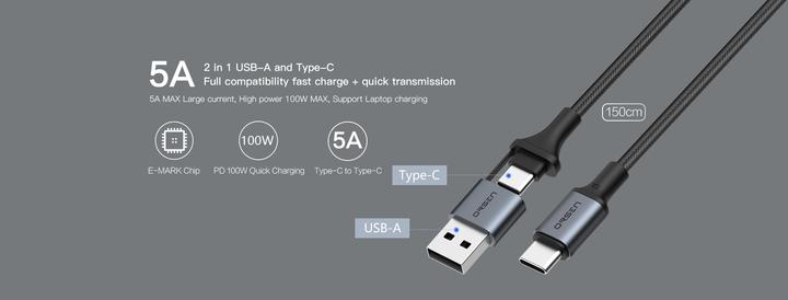 Actual product image Orsen S8 2-IN-1 USB and Type-C 5A 1.5m black (1.50 m)