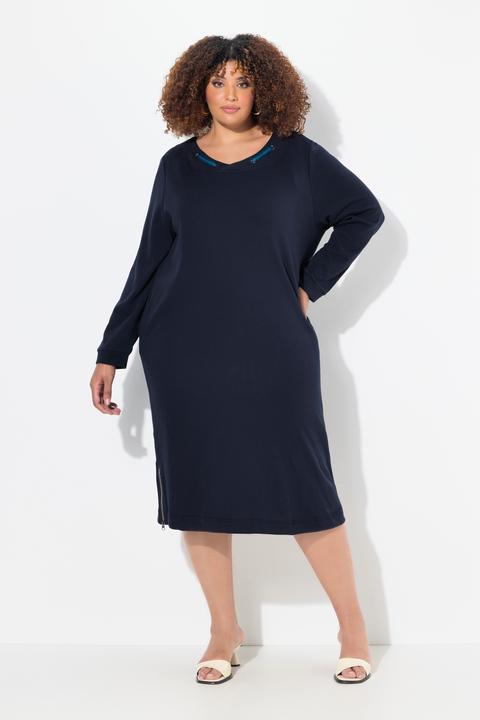 Image du produit Ulla Popken Robe en molleton, décolleté rond et manches longues. Lien fantaisie et poches. (50, 52)