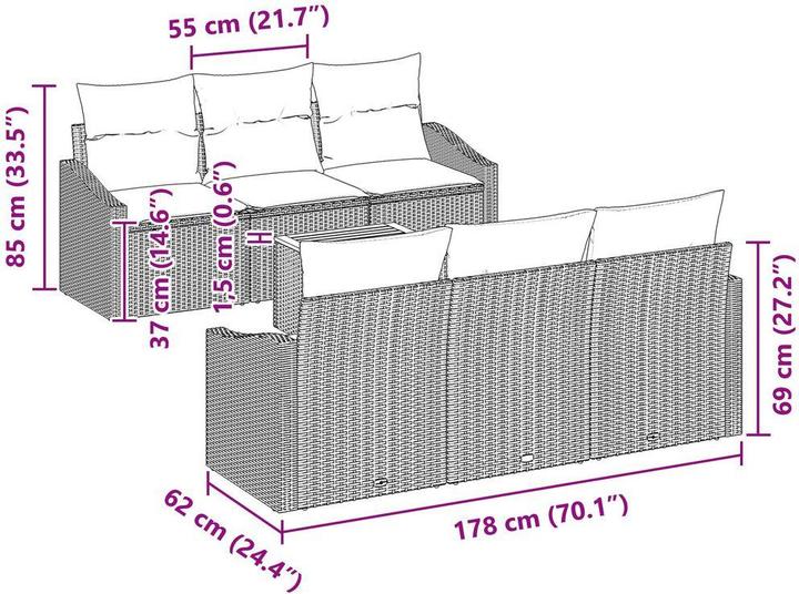 Actual product image vidaXL 7-piece garden sofa set with cushions black poly rattan acacia
