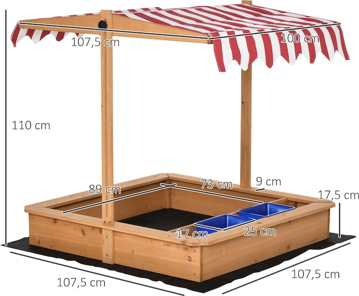 Image du produit Outsunny Bac à sable avec toit réglable en hauteur