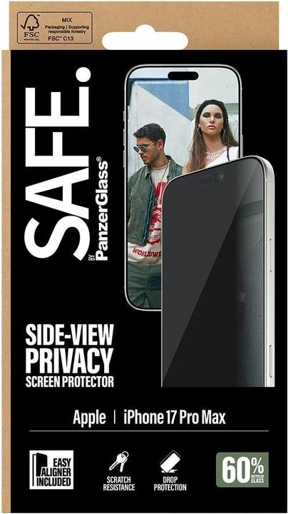 Produktbild PanzerGlass SAFE. by ® Privacy Displayschutz iPhone 17 Pro Max | Ultra-Wide Fit m. EasyAligner (1 Stück, Apple iPhone 17 Pro Max)