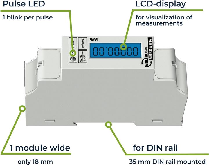 Actual product image Velleman Energy Cost Measurement Device Single-Phase Kwh Measurement Device For Huhile Mounting 1 ml