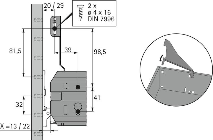 Actual product image Hettich Fascia supports for hanging file frames and wide drawers (1 pcs.)