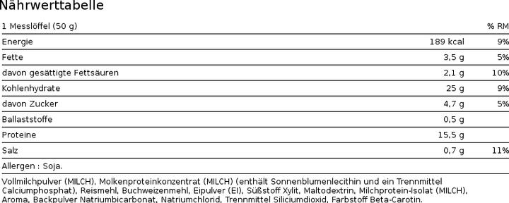 Nutritional values and ingredients Nutrend Protein Pancake BakeRoll (650 g)