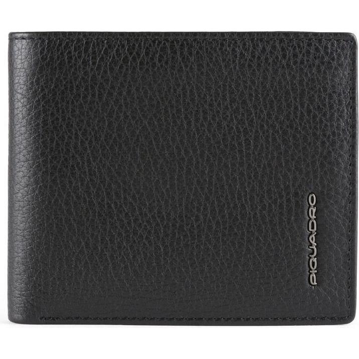 Piquadro, Herren, Portemonnaie, Leather Wallet, With Zipped Coin Pocket, Black, For Men, Schwarz