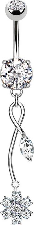 Produktbild Star Piercing Banane silber mit Anhänger Weinrebe und Kristallblume (Chirurgenstahl 316L, Messing)