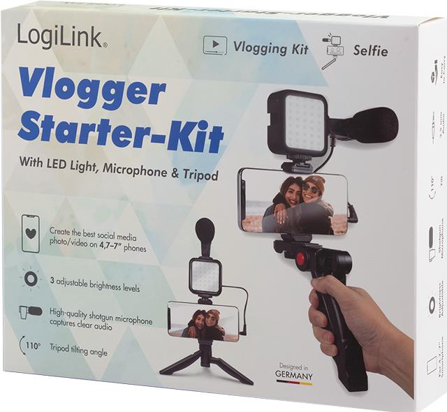 Image du produit LogiLink Kit vlogger avec lumière LED, microphone + trépied, pour smartphones 4,77